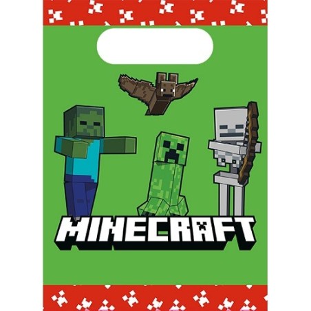 Procos Minecraft Partybeutel 4 Stück – Geschenk- & Mitgebtüten aus Papier 16x22cm