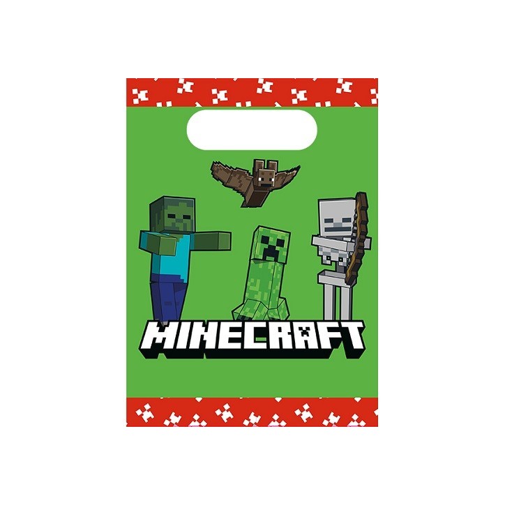 Procos Minecraft Partybeutel 4 Stück – Geschenk- & Mitgebtüten aus Papier 16x22cm