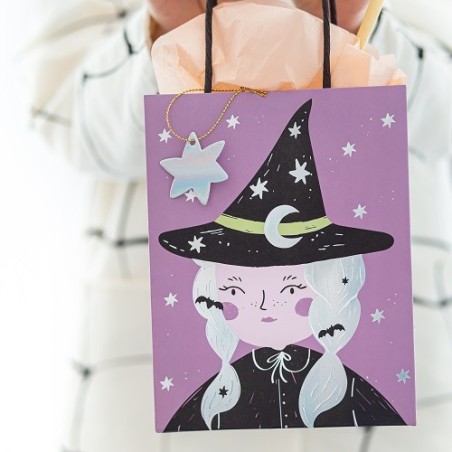 Partydeco Hexe Henkel Tüte 8x14x18 cm – Halloween Geschenktasche