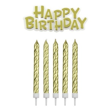 PME Golden Birthday Candles 16 pcs with Happy Birthday Plaque