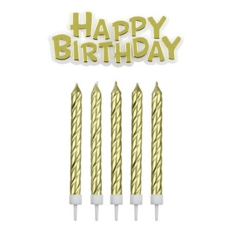 PME Golden Birthday Candles 16 pcs with Happy Birthday Plaque