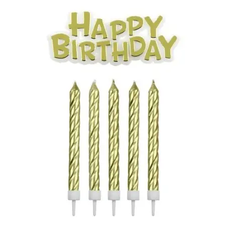 PME Goldene Geburtstagskerzen 16 Stück mit Happy Birthday Schild