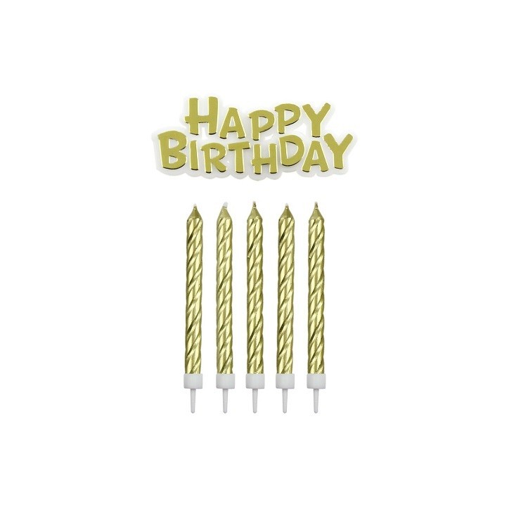 PME Goldene Geburtstagskerzen 16 Stück mit Happy Birthday Schild