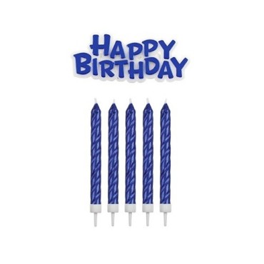 PME Blaue Geburtstagskerzen 16 Stück mit Happy Birthday Schild