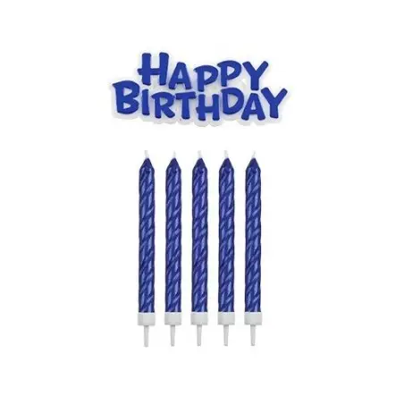 PME Blaue Geburtstagskerzen 16 Stück mit Happy Birthday Schild