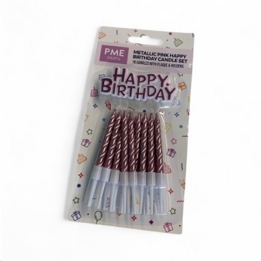 PME Rosé Geburtstagskerzen 16 Stück mit Happy Birthday Schild