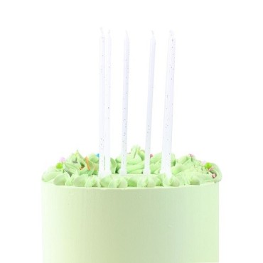 PME Tall Birthday Candles White with Gold Glitter 16 pcs
