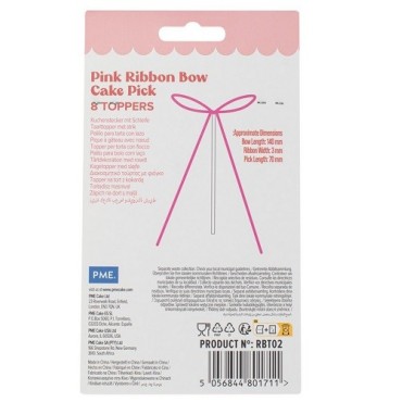 PME Ribbon Bow Cake Toppers Pink – 8 Satin Bows for Cakes & Cupcakes