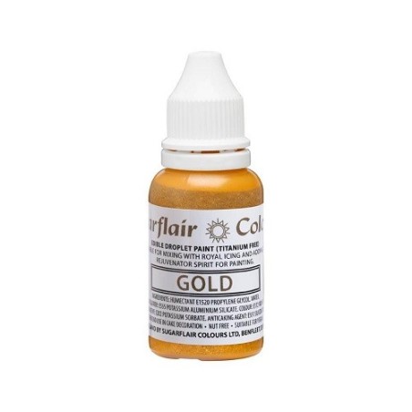 Sugarflair Edible Droplet Paint Gold 14 ml – Edible Gold Food Colour for Fondant & Gum Paste