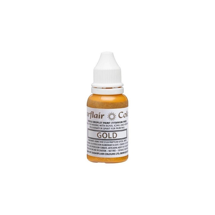 Sugarflair Edible Droplet Paint Gold 14 ml – Essbare Goldfarbe für Fondant, Marzipan & Blütenpaste