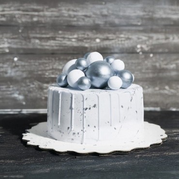 Patisdécor Silver Decorative Balls 12 pcs – Elegant Cake Toppers for Weddings & Layer Cakes