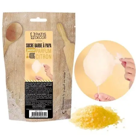 Patisdécor Lemon Cotton Candy Sugar 400g – Yellow Sugar for Cotton Candy Machine