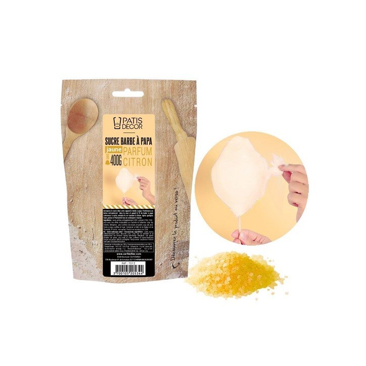 Patisdécor Lemon Cotton Candy Sugar 400g – Yellow Sugar for Cotton Candy Machine