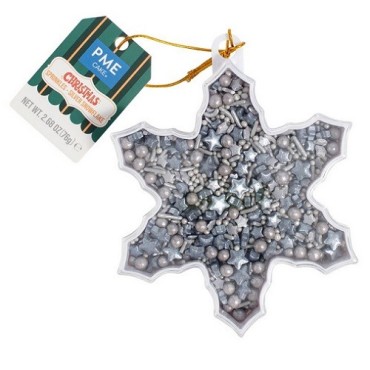 PME Weihnachtsstreusel Silver Snowflake – Streuselmix in Schneeflockenform (76g)