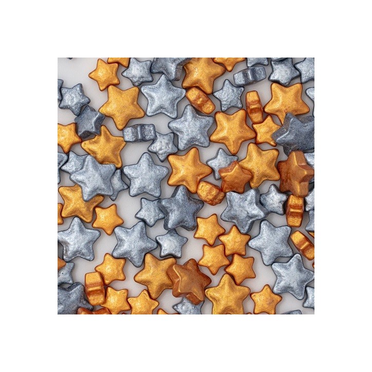 PME Weihnachtsstreusel Gold & Silver Stars – Zuckersterne für festliche Dekoration (25 g)