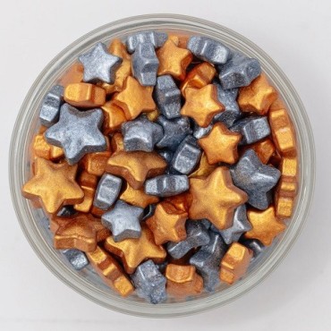 PME Weihnachtsstreusel Gold & Silver Stars – Zuckersterne für festliche Dekoration (25 g)