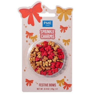 PME Christmas Festive Bow Sprinkle Charms – Red & Gold Edible Decorations (25 g)