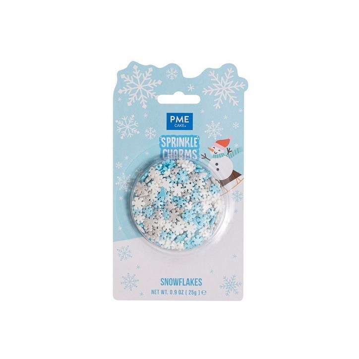 PME Christmas Snowflake Sprinkle Charms – Edible Blue, Silver & White Decorations (25 g)