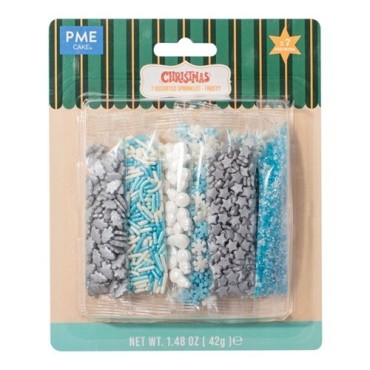 PME Frosty Christmas Sprinkles Set – 7 Assorted Edible Mixes in Blue, Silver & White (42 g)