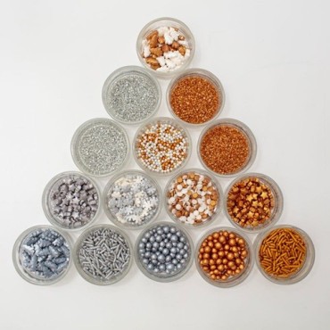 PME Metallic Weihnachtsstreusel Set – 30er Megapack mit Gold- & Silber-Streuseln (180 g)