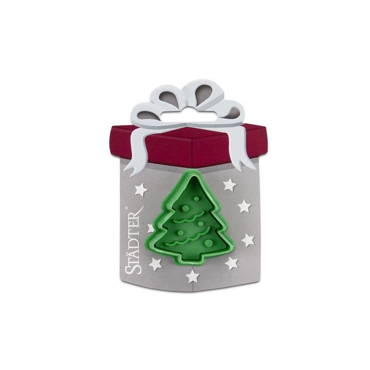 Städter Christmas Tree Cookie Cutter with Ejector – 4.5 cm Embossed Cutter on Gift Card