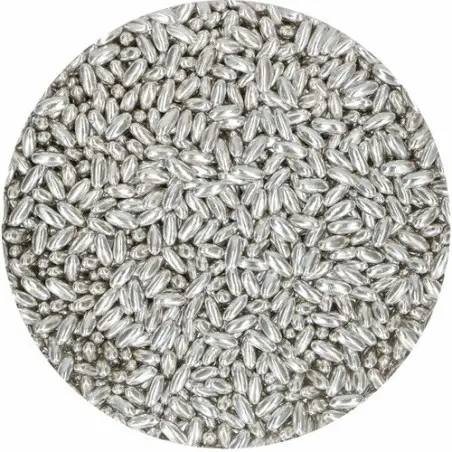 FunCakes Sugar Rice Metallic Silver 80 g – Silberne Zuckerstreusel für edle Tortendekorationen