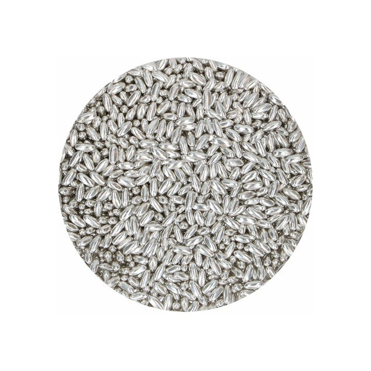 FunCakes Sugar Rice Metallic Silver 80 g – Silberne Zuckerstreusel für edle Tortendekorationen