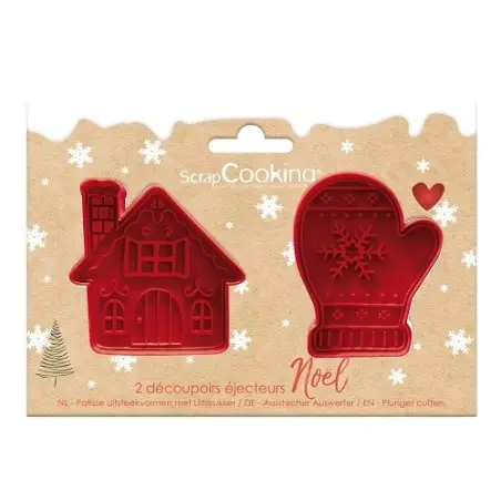 ScrapCooking House & Mitten Plunger Cutter Set – 2-Piece Christmas Cookie Cutter Set