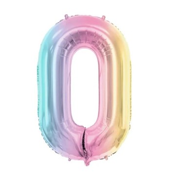 PartyDeco Zahlenballon 0 Pastell Regenbogen 86 cm – Folienballon | Bakeria.ch