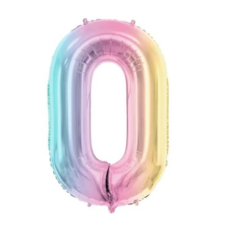 PartyDeco Zahlenballon 0 Pastell Regenbogen 86 cm – Folienballon | Bakeria.ch