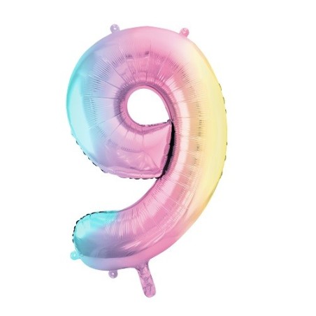 PartyDeco Zahlenballon 9 Pastell Regenbogen 86 cm – Folienballon | Bakeria.ch