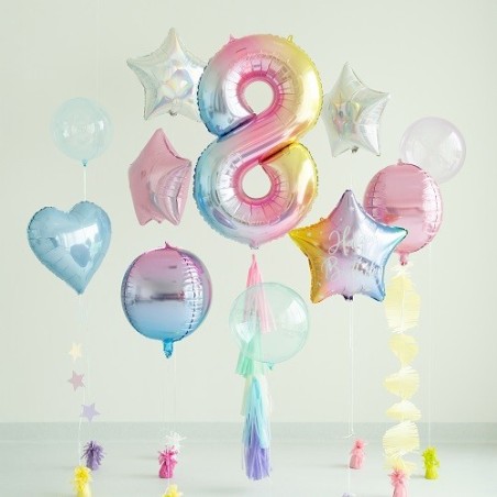 PartyDeco Zahlenballon 8 Pastell Regenbogen 86 cm – Folienballon | Bakeria.ch