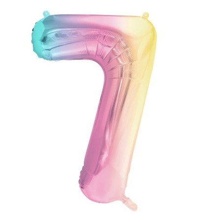 PartyDeco Zahlenballon 7 Pastell Regenbogen 86 cm – Folienballon | Bakeria.ch