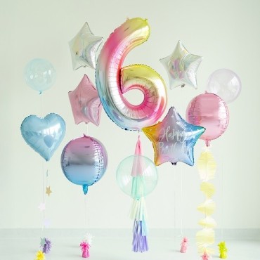 PartyDeco Number Balloon 6 Pastel Rainbow 86 cm – Foil Balloon | Bakeria.ch