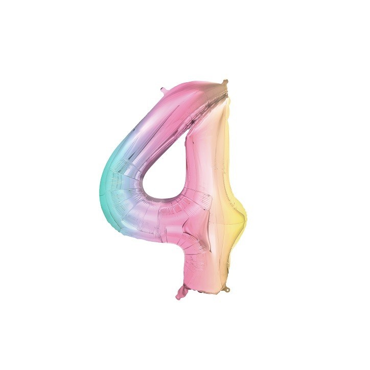 PartyDeco Number Balloon 4 Pastel Rainbow 86 cm – Foil Balloon | Bakeria.ch