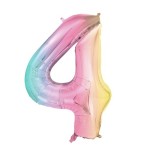 PartyDeco 86cm Number 4 Balloon Pastel Rainbow