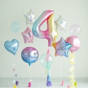 PartyDeco Number Balloon 4 Pastel Rainbow 86 cm – Foil Balloon | Bakeria.ch