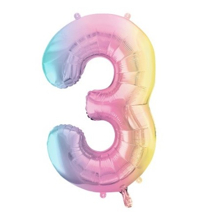 XXL Number Balloon 3 Pastel Rainbow 86 cm – Foil Balloon | Bakeria.ch