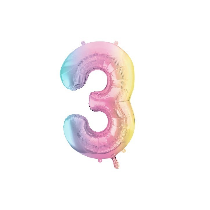 XXL Number Balloon 3 Pastel Rainbow 86 cm – Foil Balloon | Bakeria.ch