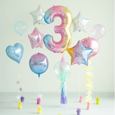 XXL Number Balloon 3 Pastel Rainbow 86 cm – Foil Balloon | Bakeria.ch