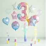 PartyDeco 86cm Number 3 Balloon Pastel Rainbow
