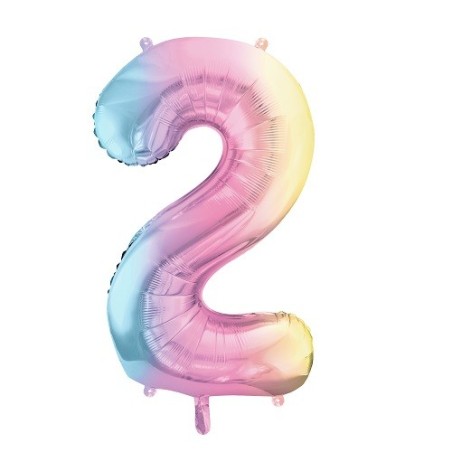 Giant Number Balloon 2 Pastel Rainbow 86 cm – Foil Balloon | Bakeria.ch
