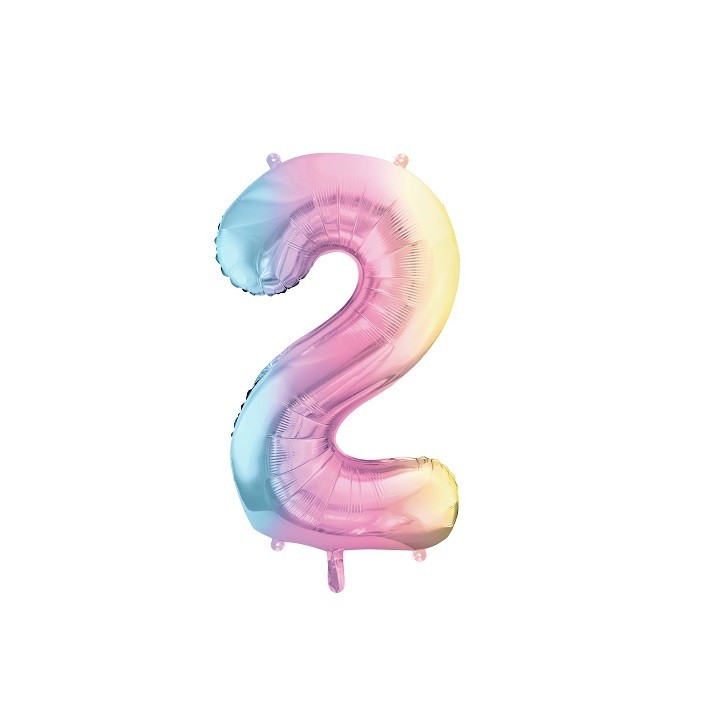 Giant Number Balloon 2 Pastel Rainbow 86 cm – Foil Balloon | Bakeria.ch