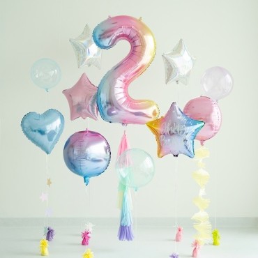 Giant Number Balloon 2 Pastel Rainbow 86 cm – Foil Balloon | Bakeria.ch