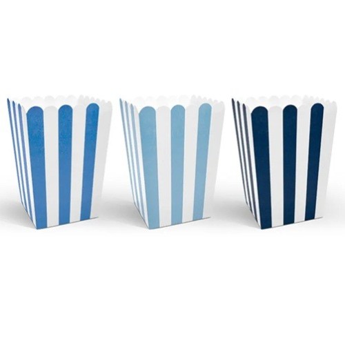 PartyDeco Popcorn Boxes Blue Striped, 6 pcs PartyDeco Popcorn Boxes Blue Striped, 6 pcs