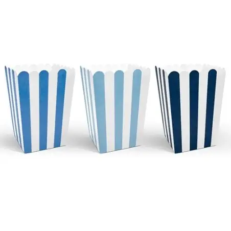 PartyDeco Blue Striped Popcorn Boxes – 6 pcs Party Snack Boxes