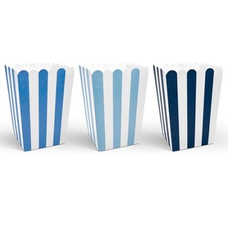 PartyDeco Popcorntüten Blau – 6 Stück gestreifte Snackboxen für Partys