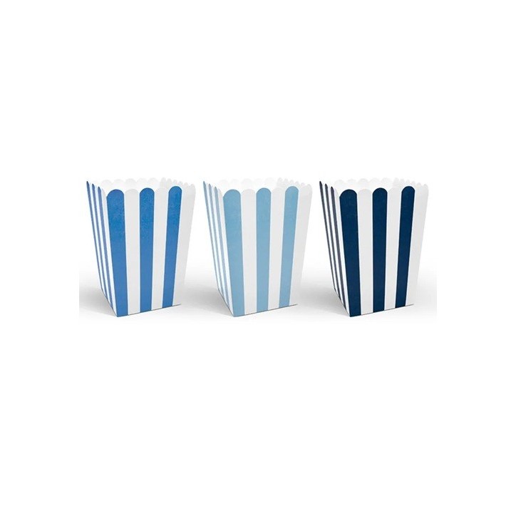 PartyDeco Blue Striped Popcorn Boxes – 6 pcs Party Snack Boxes PartyDeco Blue Striped Popcorn Boxes – 6 pcs Party Snack Boxes