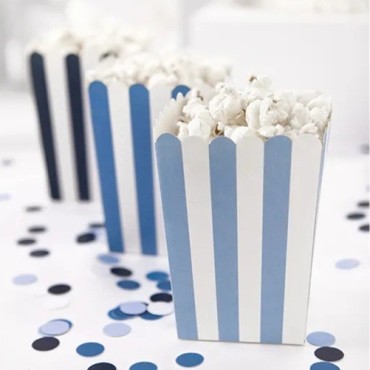 PartyDeco Blue Striped Popcorn Boxes – 6 pcs Party Snack Boxes