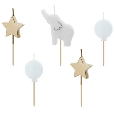 PartyDeco Elephant Birthday Candles – 5 pcs Cute Cake Decorations